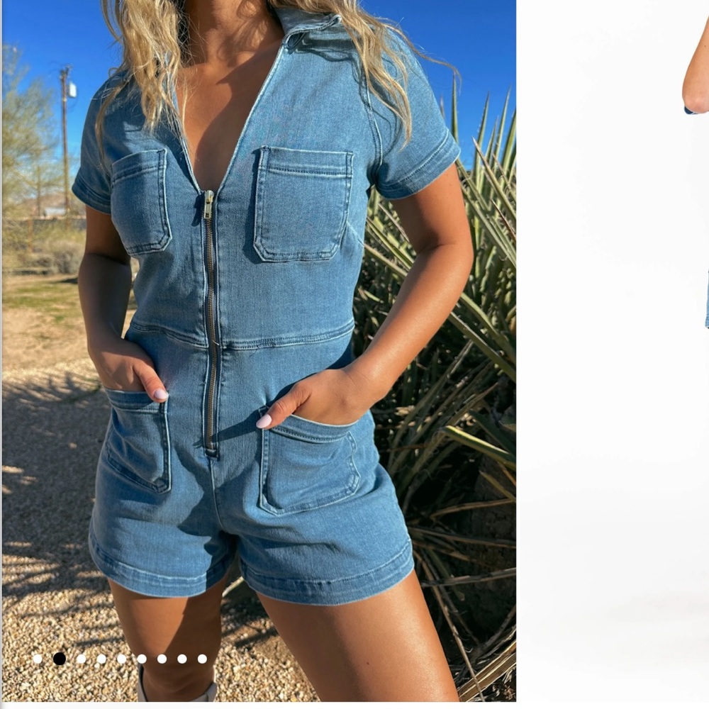 Show Me Your MuMu Light Blue Denim Zip Romper